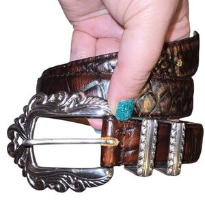 Barse Brown Leather Belt‎ with Silver Buckle Women's Size Medium